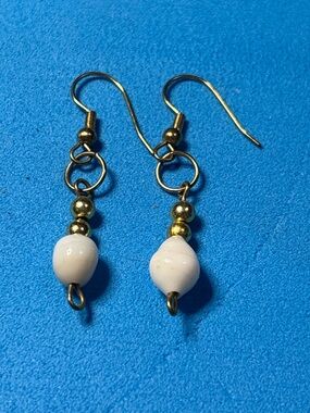 Gold-Tone White Bead Dangle Earrings - Women Jewelry